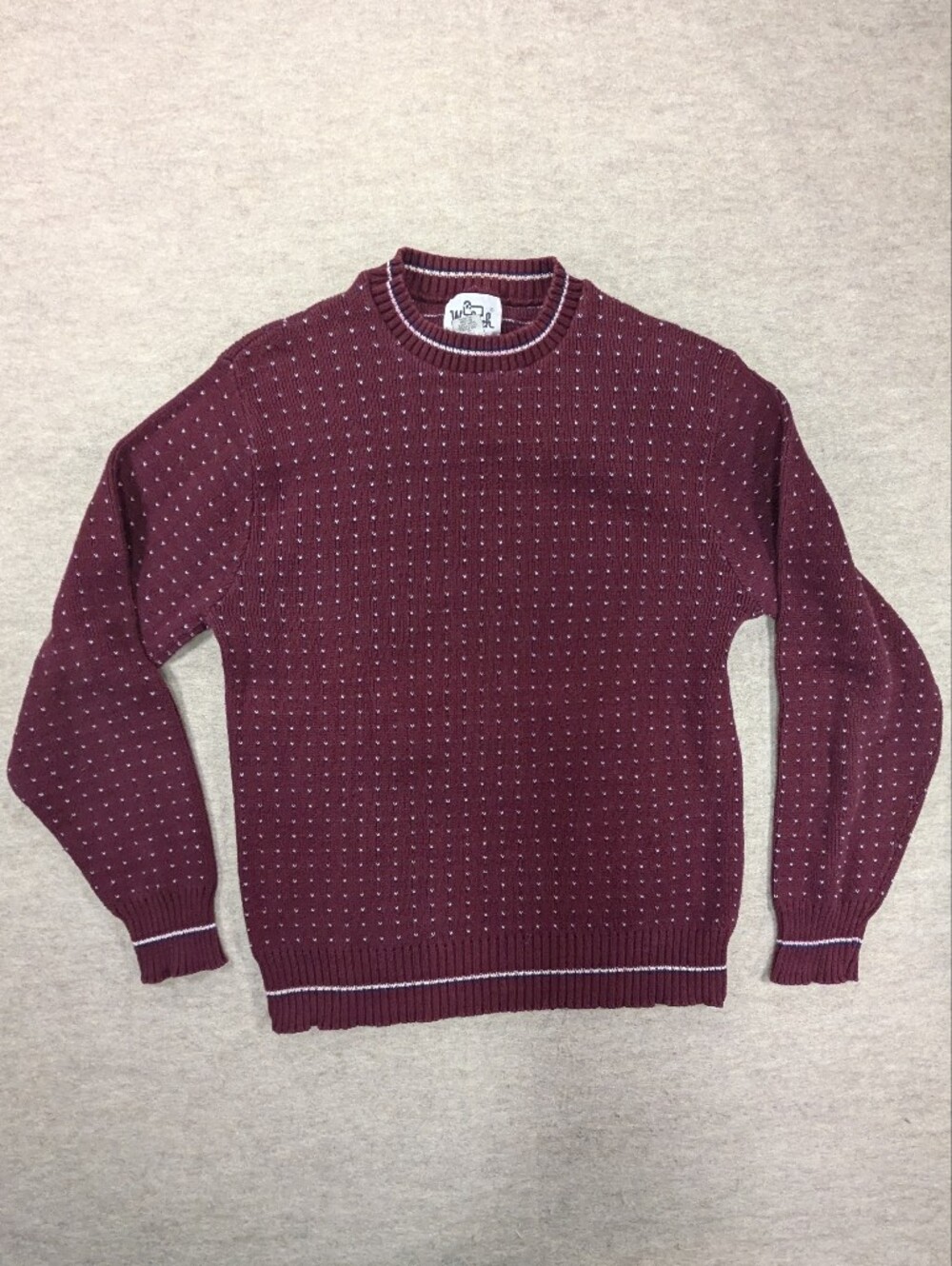 Vintage Woolrich Made In USA Burgundy Birdseye Microdot Cotton Knit Sweater L